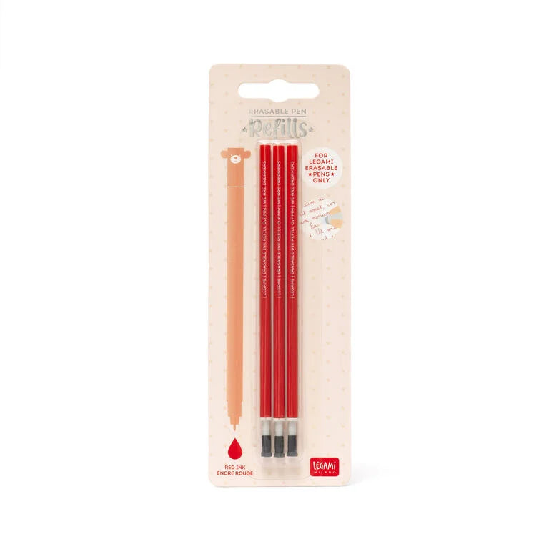 Set di 3 Refill per Penna Gel Cancellabile - Inchiostro Rosso - Erasable Pen