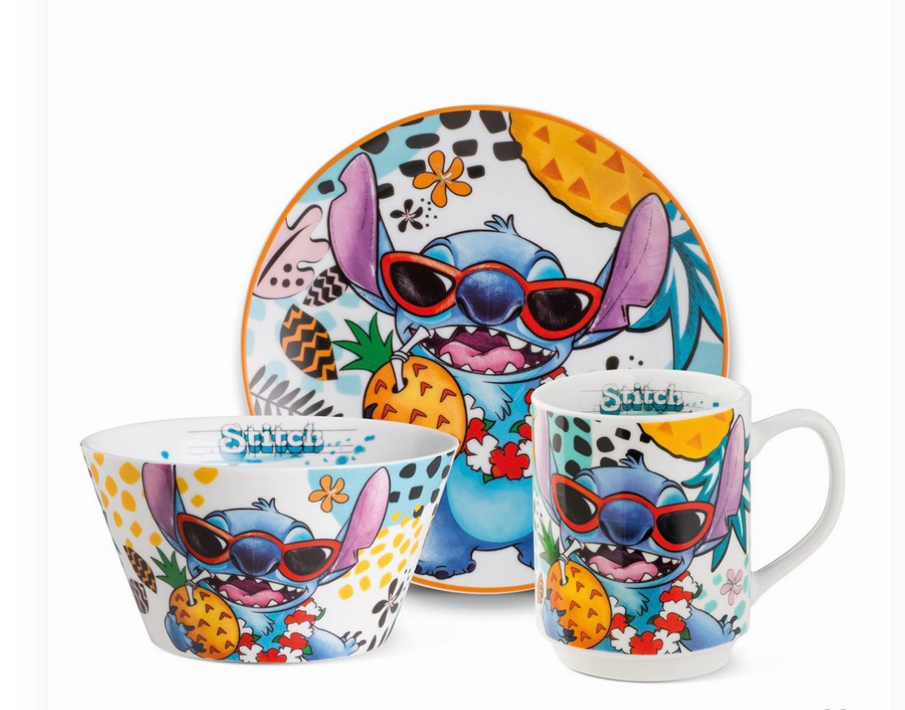 Set Piatto dessert + Mug + Bowl Stitch Bianco