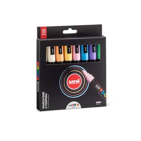 Marcatore a tempera inchiostro Uni Posca punta tonda - 1,8-2,5 mm colori assortiti pastello cf. 8 pz - M PC5MP 8P
